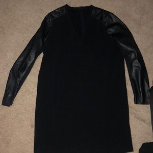 Maje size 2 black dress with leather sleeves